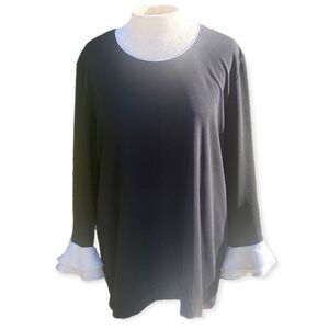 KARL LAGERFELD Long sleeve blouse black with white ruffle cuffs Women’s XL